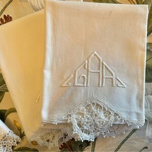 Antique pure linen crochet: embroidered pillowcases EUC cottage core white clean
